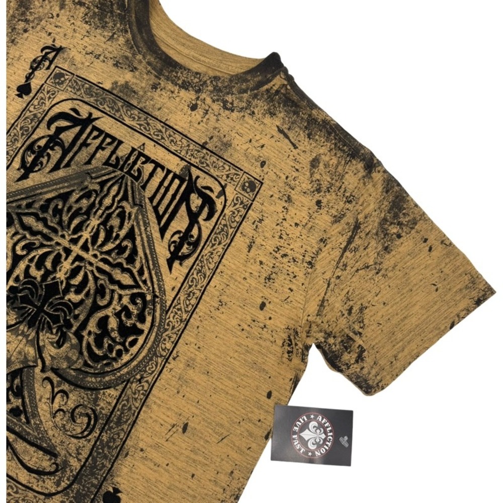 AFFLICTION NEW Medium Tan Tee Ace of Spades Graphic Felt High Stakes Wood Thrush